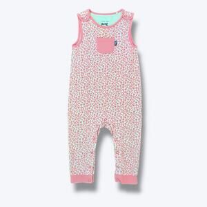 Kite Girls Dungarees Size 18-24M Pink White Floral Star Print Organic Cotton